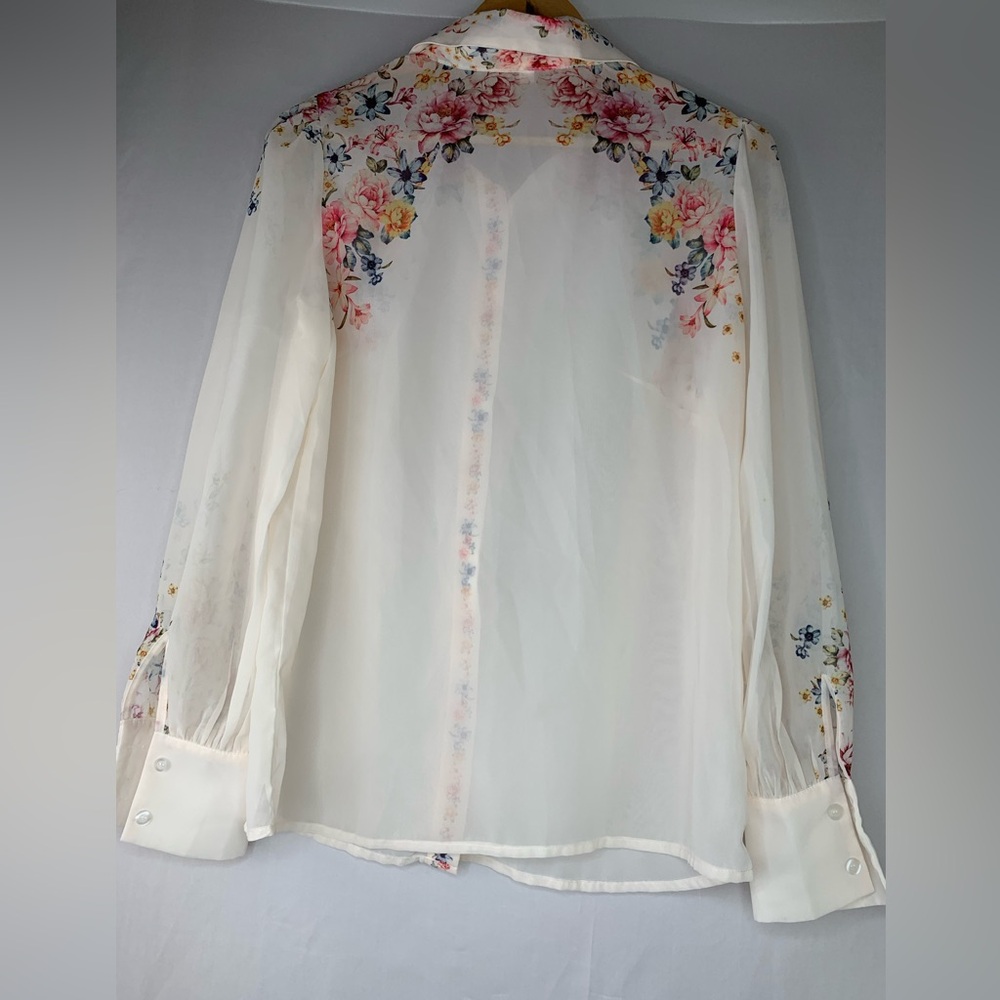 Pre- Owned Floral Sheer Blouse - Cream - Picture 3 of 8